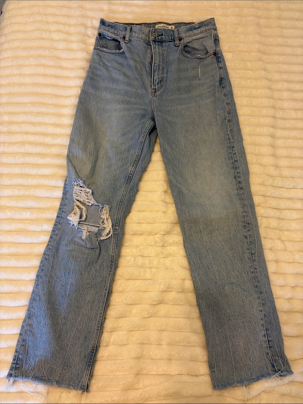Abercrombie & Fitch Light Blue Distressed Straight-Leg Jeans
